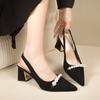 French High Heels Female Summer Black Thick Heel Baotou Sandals Pointed Single Shoes