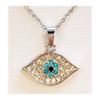 [R8126] - Designer Necklace 'Eye of Fatma' Blue White Silver - 20x12 Mm