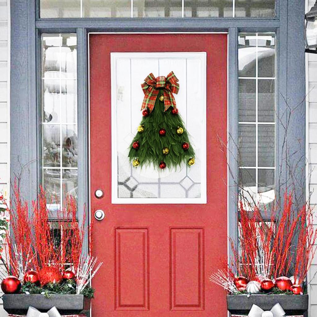 Christmas Door Wreath Realistic Rustic Tree Shaped Garland Front Door Wreath Decoration For Wall Indoor Porch Garage Window