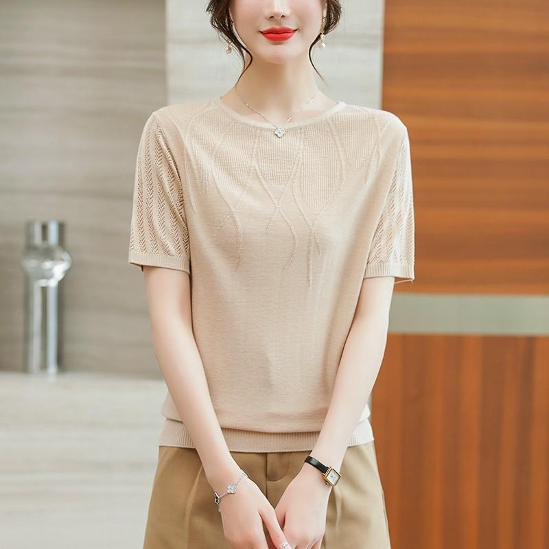 Летние женские трикотажные рубашки с коротким рукавом для женщин среднего возраста Летняя одежда