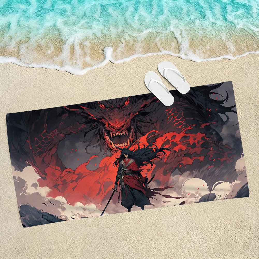 Anime Dragon Warrior Towel Soft Lightweight Anti-Sand Large Beach Towel Quick-Drying Bath Sports Family