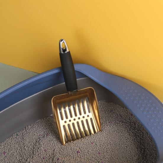 Cat Litter Scoop Stainless Steel Mesh Scooper Metal Kitten Poop Sifting Shovel with Rubber Handle for Cat Litter Box