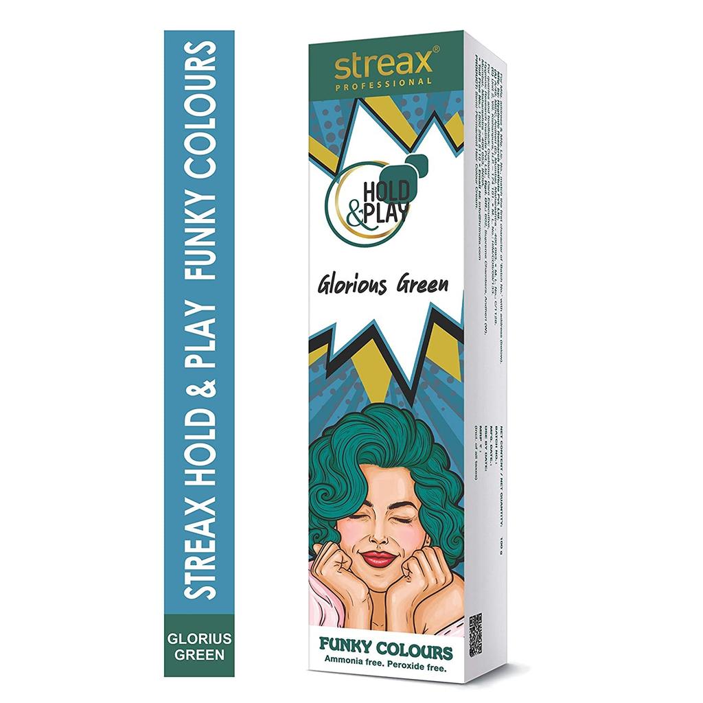 Streax Профессиональная краска для волос полуперманентная Glorious Green, яркий безаммиачный краситель, упаковка 100 г для модных салонных образов