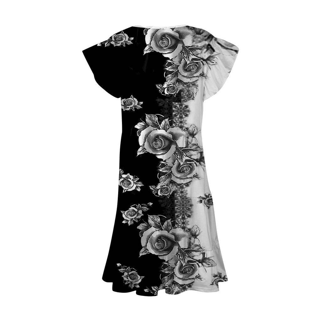 Летнее пляжное платье для женщин, большие размеры, свободная туника с v-образным вырезом, рюшами и короткими рукавами, удобное платье трапециевидной формы с большим подолом