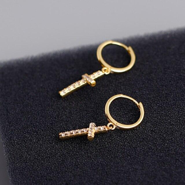 100% 925 пробы серебро маленькие круглые золотые молнии циркониевые серьги-кольца клипсы для женщин Pendientes геометрические