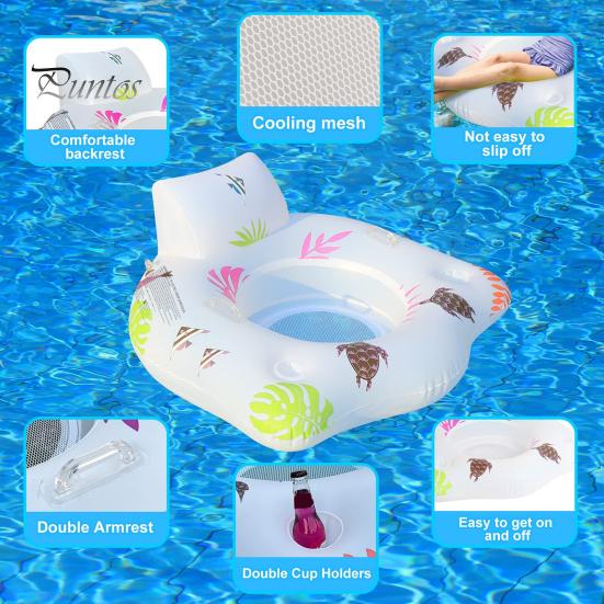 Надувной надувной матрас для бассейна с подголовником. U-образное кресло для плавания с подсветкой, меняющей цвет. Двойной подлокотник и подстаканник. Водный диван с принтом.