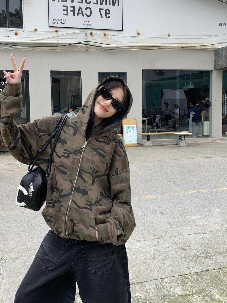 Women's Retro Camouflage Hooded Sweatshirt - Autumn 2024 Casual Slim-Fit Zipper Jacket