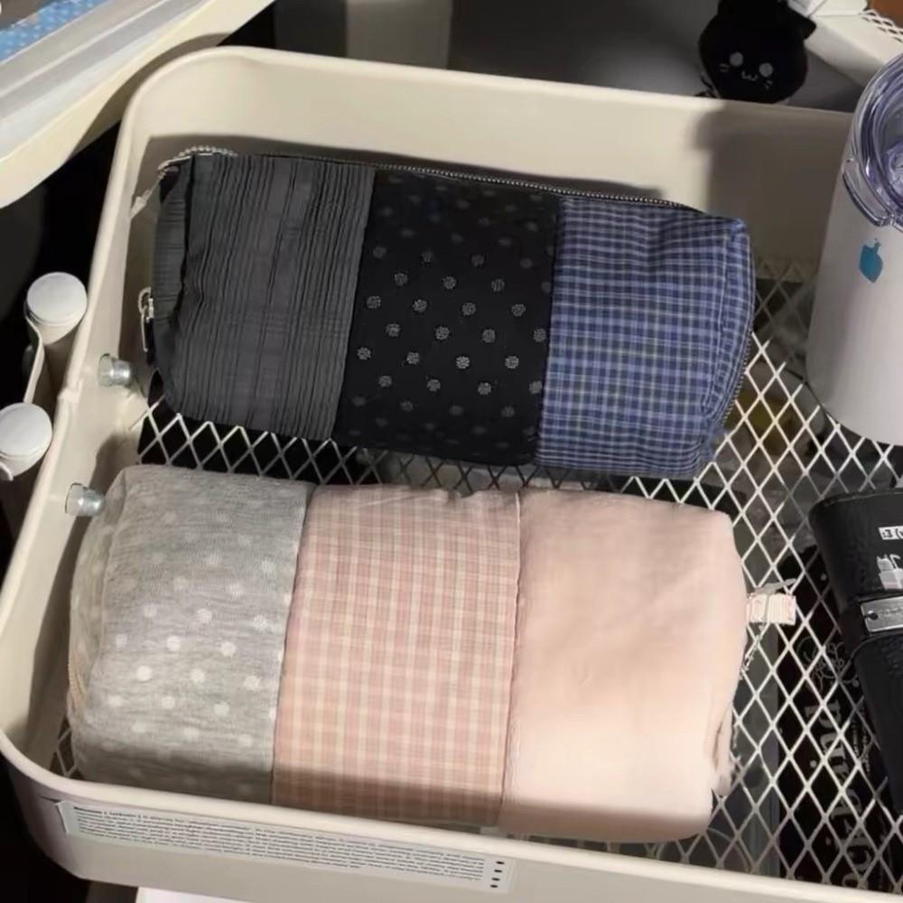 Plaid Pattern Pencil Case Polka Dot Patchwork Pencil Case Japanese Style Pen Bag Office Use