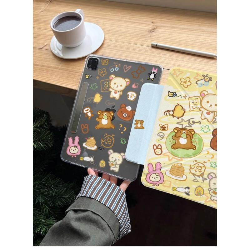 Cartoon Bear IPad Air Pro Case With Stand Auto Sleep Detachable Side Cover Y-Fold Design 10th Gen Mini 12.9 Inch