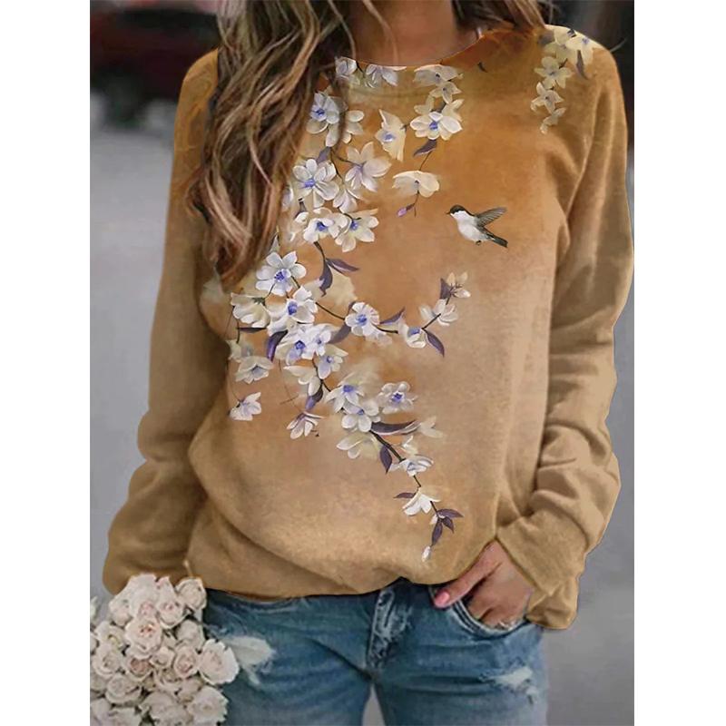 Autumn New Floral Sweatshirts Flower Bird 3D Print Hoodies Women Streetwear Long Sleeve Pullovers Tops Y2k