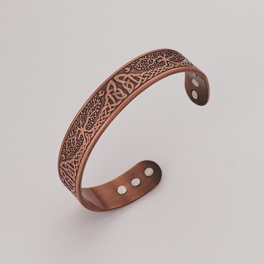 Magnetic Stone Bracelet & Ring Set: Antique Red Copper, Retro Style, Tree Design - Unisex Jewelry