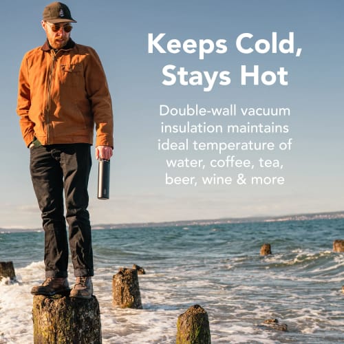 MiiR, Climate+ Vacuum Insulated Wide Mouth Bottle, Carbon Offset, No Plastic Lid, Black, 20 oz