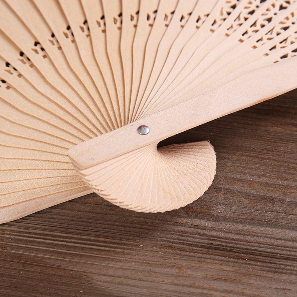 Vintage Bamboo Folding Fan Engraved Hollow Wooden Fan New Hand Held Fan Women