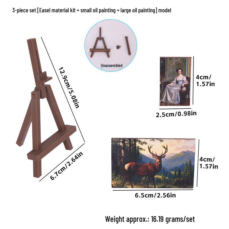 Miniature Dollhouse Easel & Oil Painting Canvas Set – 3 Pieces