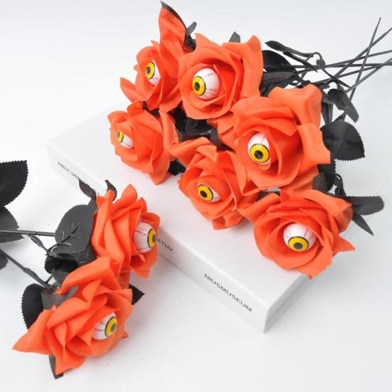 2 шт., искусственные цветы на Хэллоуин, реалистичные глазные яблоки, букет роз, длинный стебель, цветочный декор, украшение для дома, вечеринки, праздничная атмосфера, реквизит