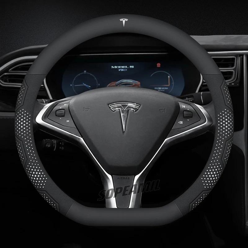 TDMC1 Для Tesla Roadster Model 3 Model Y Model S Model X Автомобильная Кожаная Углепластиковая Противоскользящая Защитная Накладка на Руль Аксессуары