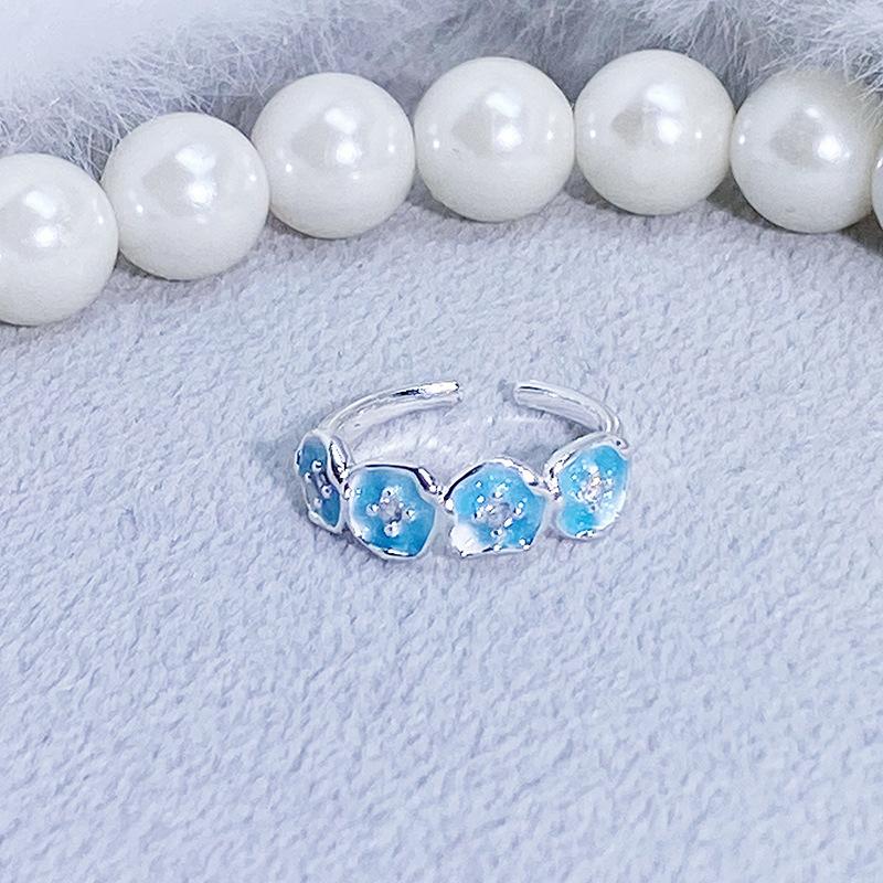 Синее эмалевое кольцо с цветком-каплей масла, бантом и звездой, женское нишевое кольцо высокого класса, легкая роскошь