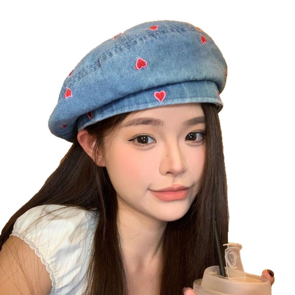 Love Cowboy Beret Women Spring and Summer Versatile Face Small Beret Big Head Circumference Painter Hat Tide