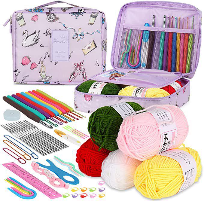 58-Piece Crochet Kit: Beginner's Portable Yarn & Knitting Tools