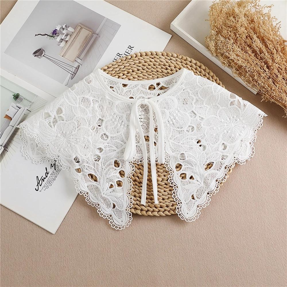 Linbaiway Lace Chiffon Doll Fake Collar Ladies Shawl Wrap Removable Detachable Embroidered False Collar Clothes Accessory