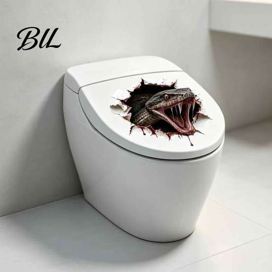 Viper Design Sanitary Ware Sticker 3D Toilet Seat Sticker, Realistic Snake Decal, Waterproof PVC Adhesive Decorative Decals Wall Art for Bathroom