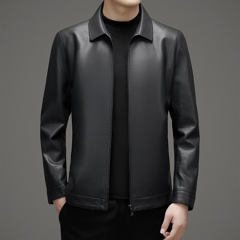Весенне-осенняя куртка из натуральной кожи, мужская куртка из овчины большого размера с лацканами, одежда для папы