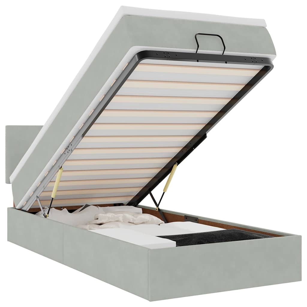 Ottoman Bed with Mattress & LEDs Light Grey 90x190 cm Velvet