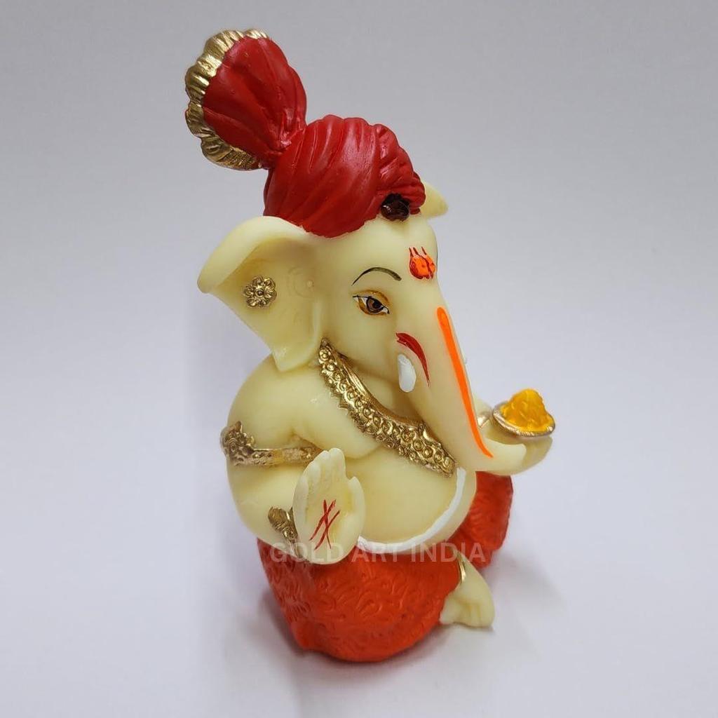 Ganesha Idol with Red Pagdi for Home & Office Decor | Car Dashboard Idol Ganesha Murti Ganpati Idol for Home Decor