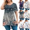 Women's Fashion Large Size Round Neck Short Sleeve Casual Print Loose Pullover Top