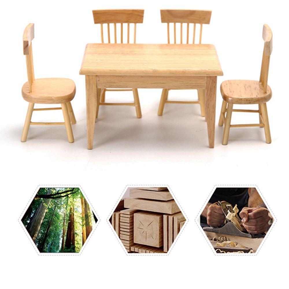 Miniature 1/12 Dollhouse Wooden Table Doll House Decoration Simulation Chair Table Furniture Toys