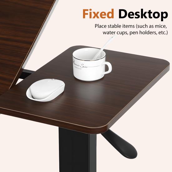 Mobile Standing Desk 31.5" with 70-degree Tiltable Desktop, Overbed Bedside Table Rolling Wheels, Height Adjustable Laptop for Home Office, Bed, Sofa