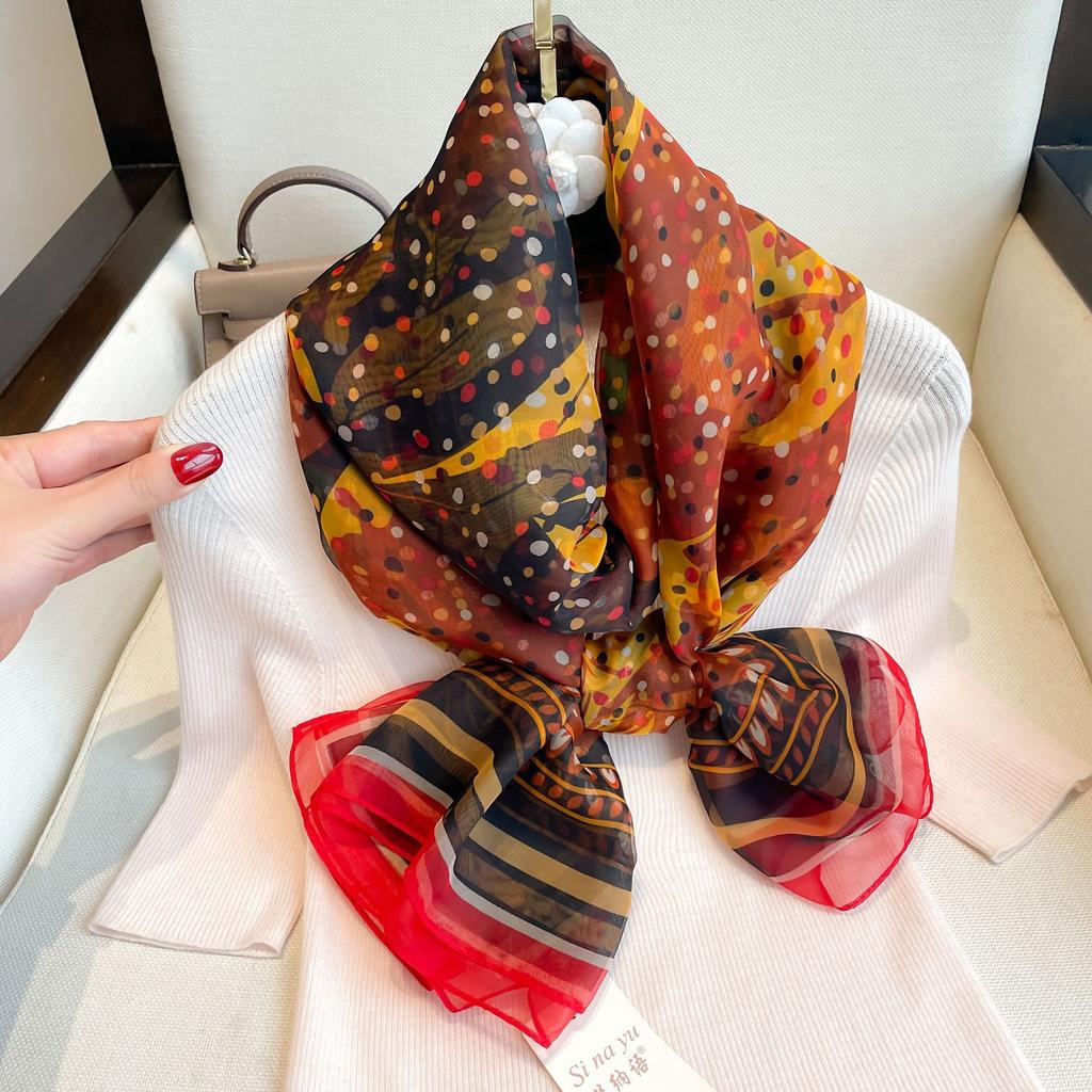 Summer Scarf Women Outdoor Sunscreen Shawl Soft Bandanna Foulard Female Floral Silk Shawl Lady High Quality Head Hijab Wrap