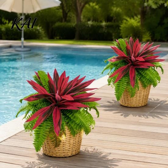 Faux Ferns for Wedding Backdrop UV-Resistant Artificial Fern And Red Dracaena Decorative Plants, Lifelike Full Lush Realistic Plastic Foliage