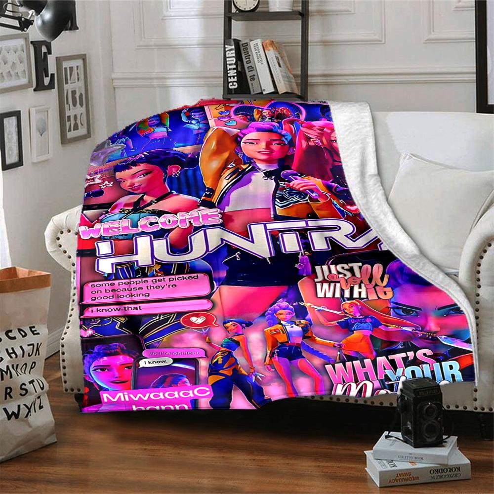 1 шт. Huntrix, K-POP Плед Мягкий Теплый Всесезонный Плед для Дивана, Кровати, Машины, Офиса Яркий Цветной Дизайн, Прочный и Уютный Подарок