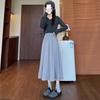 Women's H560 High Waist A-Line Gray Knit Skirt - Slim Fit, Long Umbrella Style for Spring and Autumn