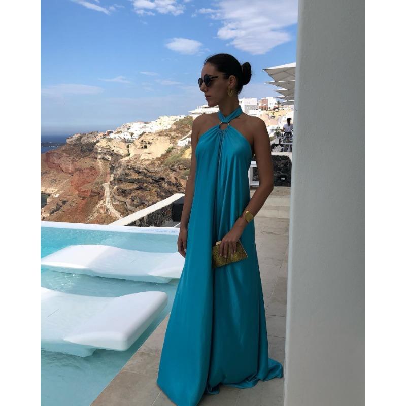 Женское летнее сексуальное темпераментное атласное платье-халат с открытыми плечами для вечеринок и путешествий