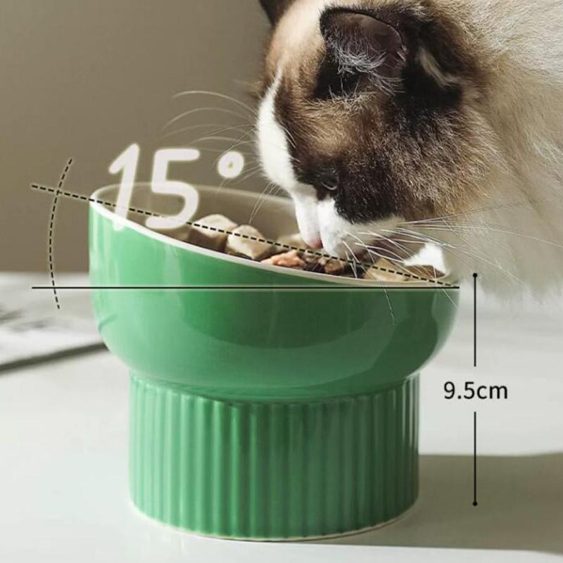 Ceramic Pet Bowl, Protection Cervical Spine, Creative, Inclined Mouth High Foot Cats Bowls, Anti Overturning Dog Water Bowl, 1Pc
