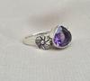Amethyst Flower Ring, Sterling Silver Floral Boho Ring