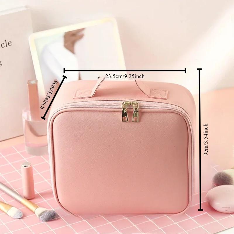 Органайзер для косметики с зеркалом, подсветкой, 3 уровня регулировки яркости, дорожный футляр для косметики, переносная водонепроницаемая перегородка для хранения