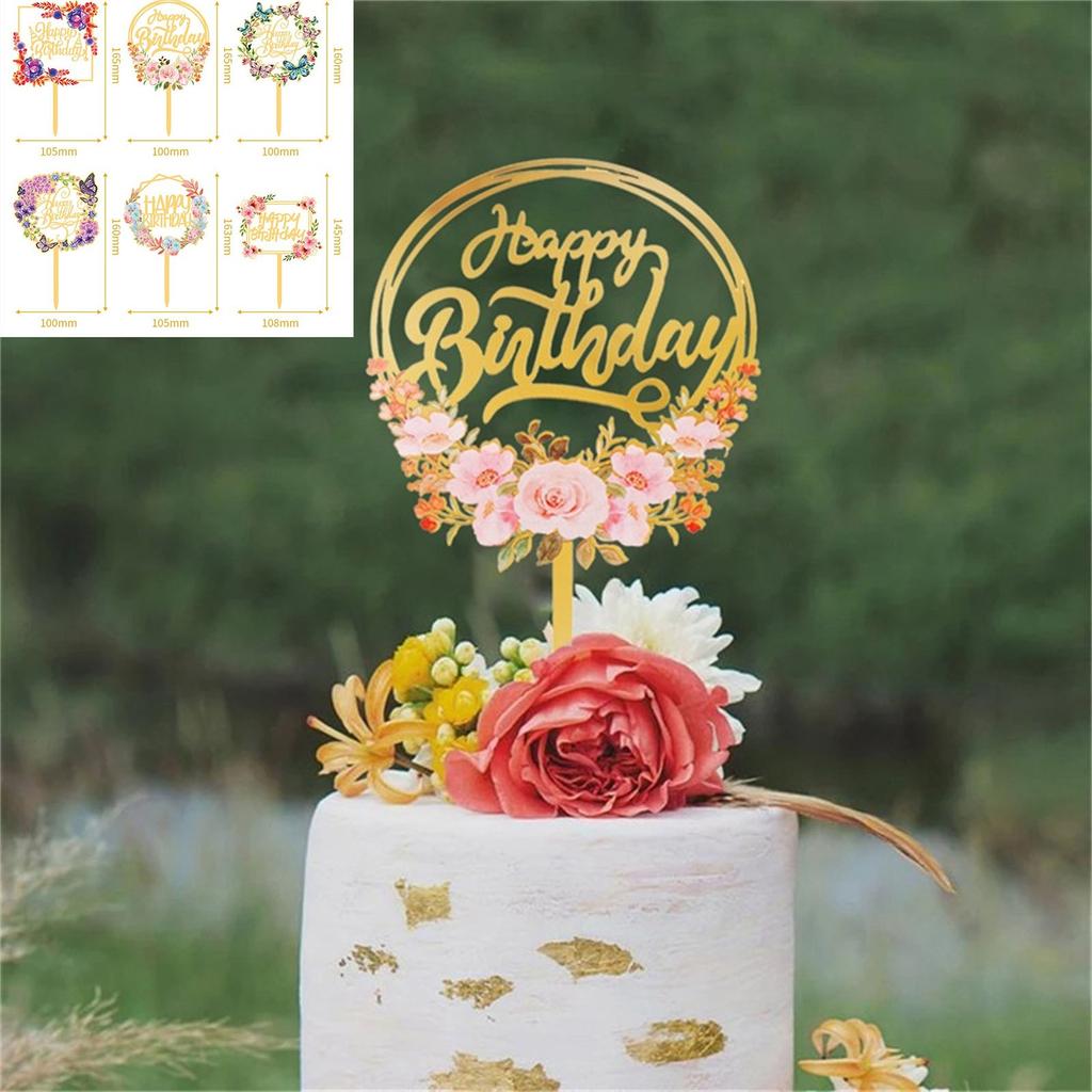 Gold Butterfly Happy Birthday Cake Topper Rose Gold Acrylic Kids Birthday Party Cake Topper Dessert Decoration Baby Shower