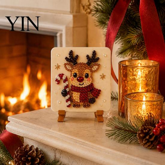 Unique Wall Decoration Christmas Mosaic Art Kit, DIY Sea Glass Santa Kit Reindeer Artwork Craft for Home Decor, Handmade Gift Stained Style