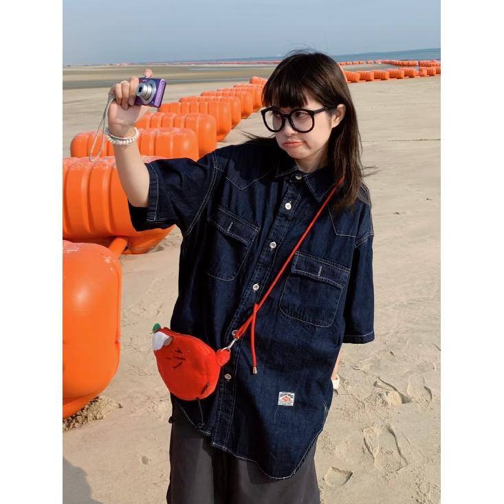 Японский ретро модный бренд летняя свободная джинсовая рубашка с короткими рукавами художественная молодежная рабочая рубашка мужская и женская многослойная куртка