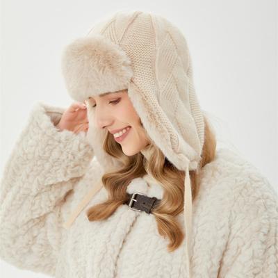 Имитация кроличьего меха Шапка Лей Фэн женская осенне-зимняя европейские и американские тренды плюшевая шапка с защитой ушей утолщенная теплая вязаная шапка мода