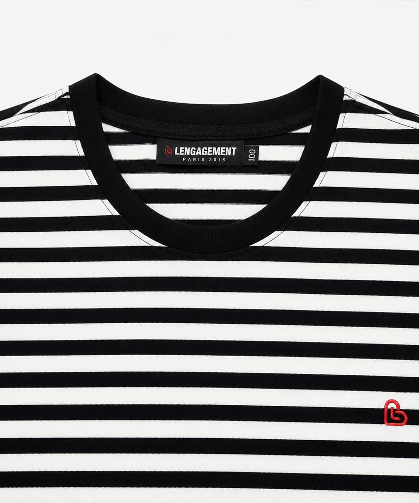 LENGAGEMENT Small Heart Slim Stripe Short Sleeve T-Shirt [Black-Ivory]