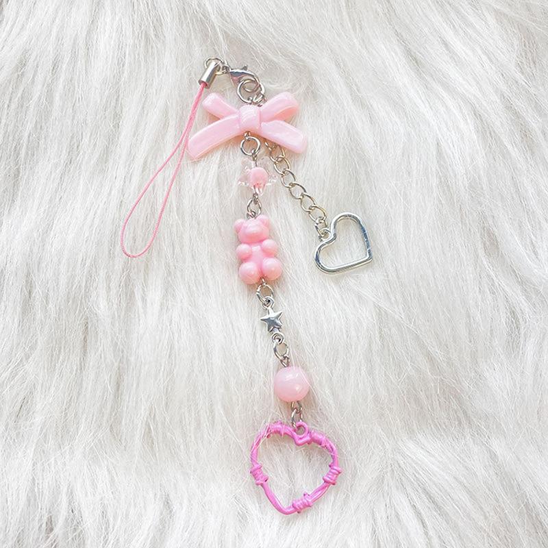 Pink Y2K Phone Charms Pendant Kawaii Key Chain For Bag Cute Accessories Women Girl Strap Lanyard Beaded Ins Korea