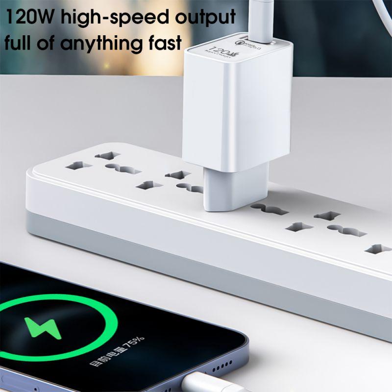 Быстрое зарядное устройство USB 120 Вт Quick Charge 5.0 Вилка EU/US/UK Зарядное устройство для телефона Кабель Type-C Для Samsung Xiaomi QC3.0 Настенное зарядное устройство USB