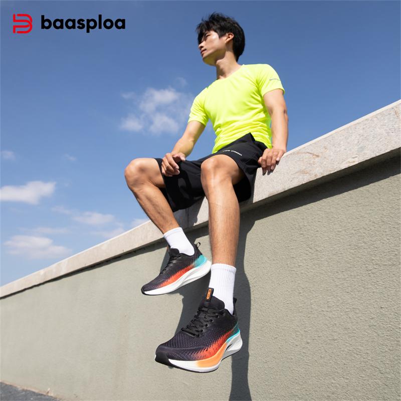 BAASPLOA Кроссовки мужские с карбоновой пластиной, ударопрочные, износостойкие, легкие, дышащие, сетчатые кроссовки для бега на открытом воздухе для мужчин