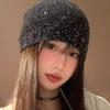 Y2K Elegant Sequined Hat Girls Shining Sequin Bowknot Warm Cap Female Pearl Bow Knitted Hats Women Spring Autumn Snug Beanie