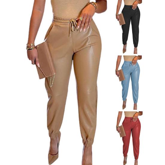 Женские брюки из искусственной кожи с высокой талией, с контролем живота, с подъемом ягодиц, эластичной талией, эластичной кулиской на щиколотке, мягкие, гладкие, дышащие, женские, длиной до щиколотки