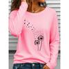 Women's Plus Size Oversized Long Sleeve Round Neck T-Shirt with Dandelion Print - Casual Winter Blouse
